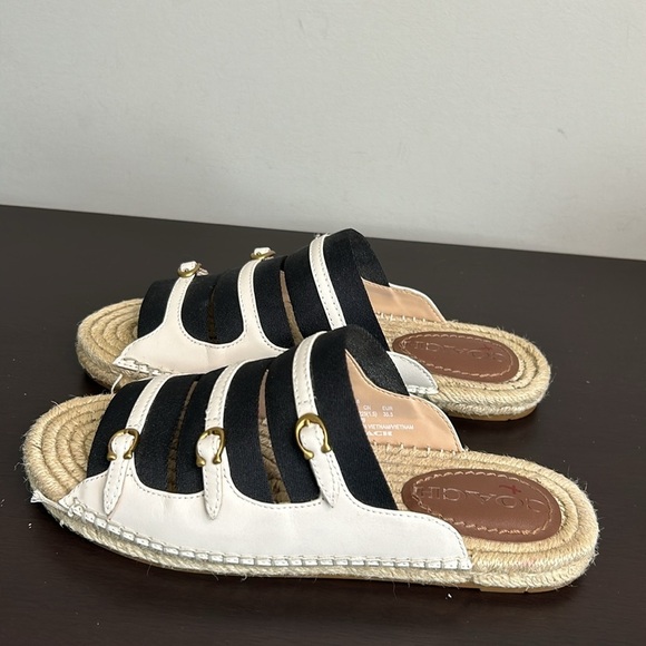COACH Devon Espadrille Sandal Leather Slip On Slide Shoe Black White Sz 5 NEW - Picture 4 of 13